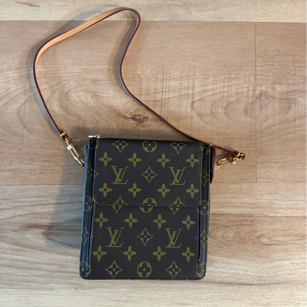 Louis Vuitton Brown Monogram Pouch with Tan Strap
